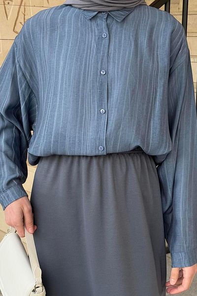 lamelif Cămașă Hijab din in Siena Indigo