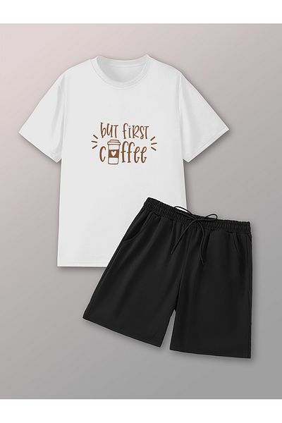 uyguntarz But First Coffee Print Shorts Set
