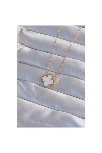 Skygo 316L Steel Gold Color White Pearlescent Clover Necklace - Tj-Bko9006
