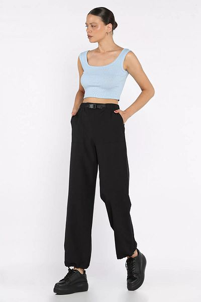 GÜLSELİ Black Women's Parachute Pants with Elastic Waist and Legs