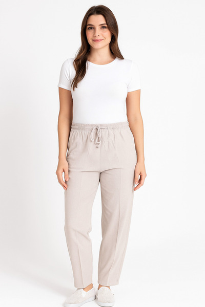 FATELLA Women's Light Gray Linen Blend Relaxed Cut Hambez Pants