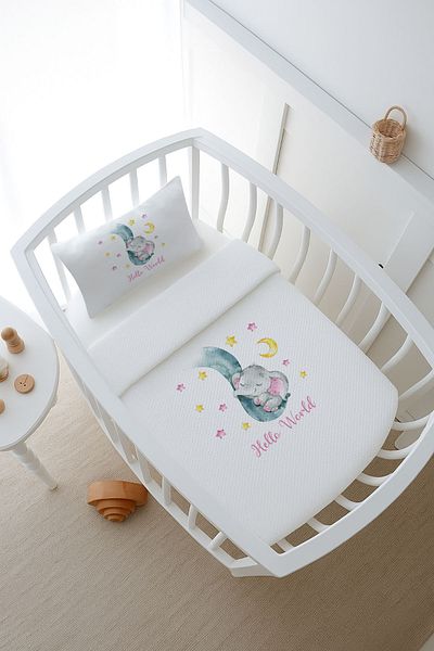 Tuğba Kuğu Pike Set - for Baby - Sleeping Elephant Pink - 60 X 100 cm