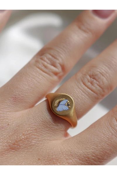 Reorah Collection Vintage Blue Butterfly Steel Ring