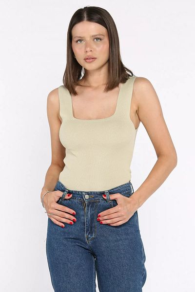GÜLSELİ Γυναικεία πλεκτή μπλούζα Koyutaş Square Collar Strap Lycra
