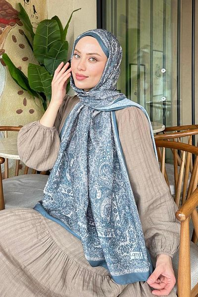 lamelif Retro Pattern Soft Shawl Çağla Leaf Green