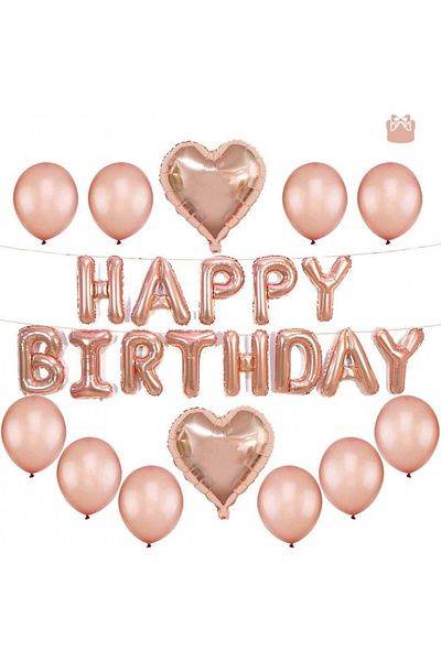 Tumao Birthday set with banner and 12 Tumao balloons, latex/foil, pink, 40 cm