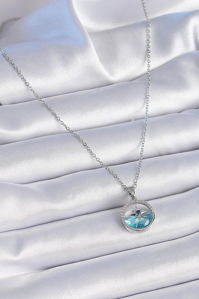 Clariss 316L Steel Chain Silver Color Zircon Stone Sea View Polar Star Necklace