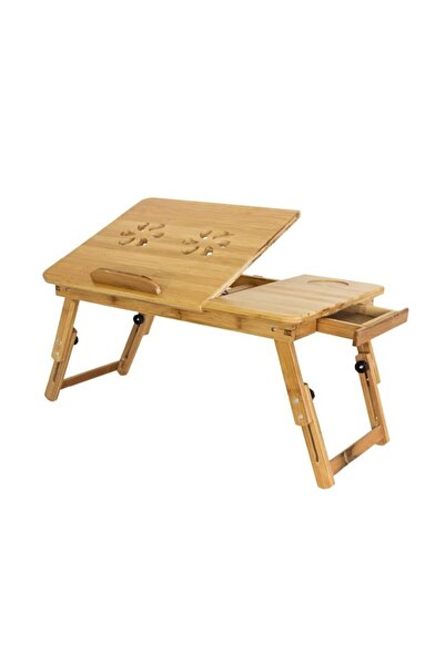 PROCART Folding laptop table, ProCart, adjustable angle, bamboo, 50x30 cm, drawer,