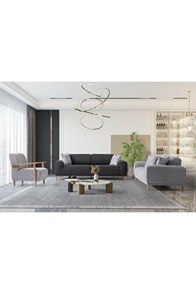 Yuvaset Home İcon Ahşap Ayaklı Mekanizmalı 3+3+1 Koltuk Takımı