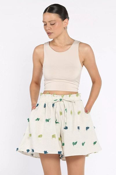 GÜLSELİ Stone Khaki Tassel Detailed Women's Shorts Skirt