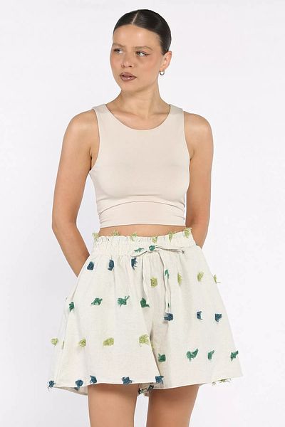 GÜLSELİ Stone Khaki Tassel Detailed Women's Shorts Skirt