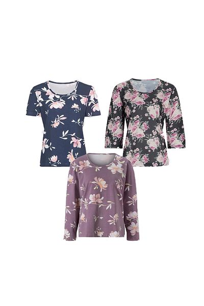 ASN concept Women's Floral Patterned Pajama Top 3 Pack (with Plus Size Option)