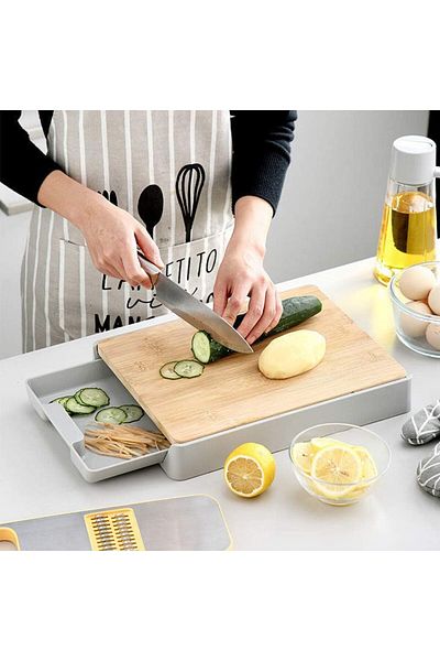 Lumely 2 in 1 BambooCutting Board ,with removable and collapsible tray,Anti-Skid And Hangable