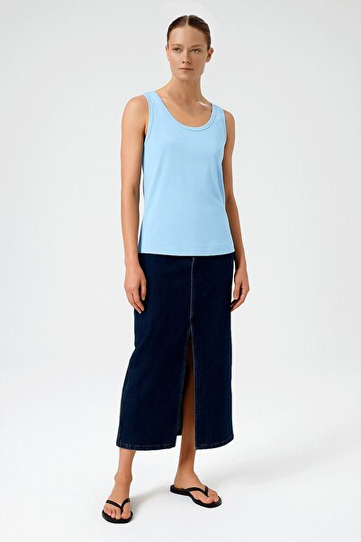 Triko Mısırlı Baby Blue Thick Strap Round Neck Women's Tank Top