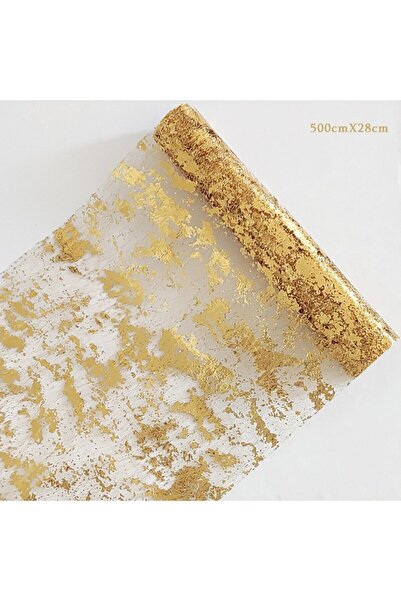 Choice1 مفارش طاولة رفيعة ذهبية لامعة معدنية بطول 500 سم، بنمط A، مزينة بترتر...