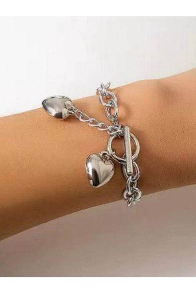 Eyelashes Silver Heart Steel Bracelet