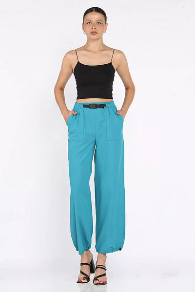 GÜLSELİ Petrol Women's Parachute Pants with Elastic Waist and Legs