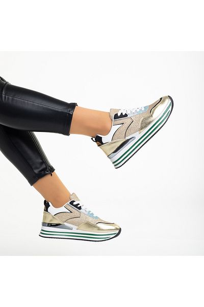 Kalapod Pantofi sport dama aurii din piele ecologica si material textil Dottie