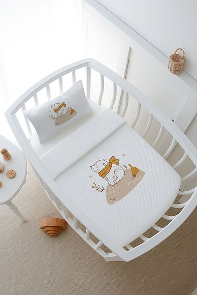 Tuğba Kuğu Pike Set - for Baby - Brown Scarf Bear - 80 X 120 cm