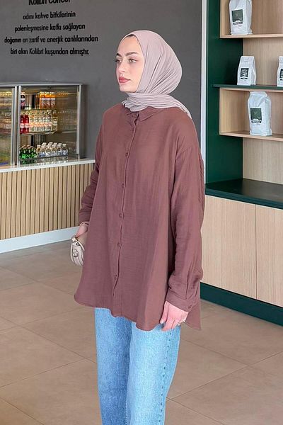 lamelif Πουκάμισο Hijab Muslin Bitter Brown