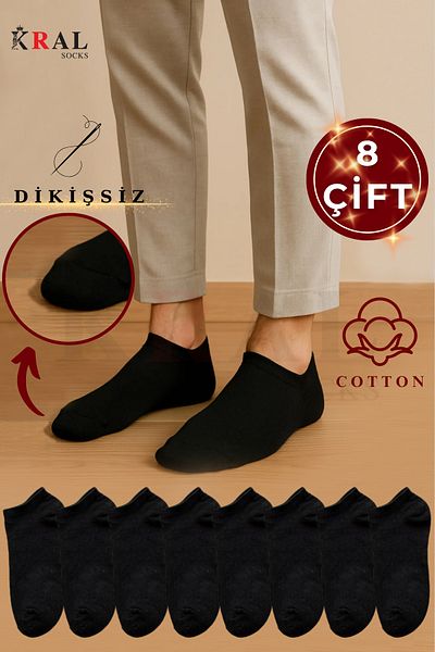 KRAL SOCKS Дамски - Мъжки 8 чифта памучни безшевни меки невидими чорапи до глезена от пениран памук