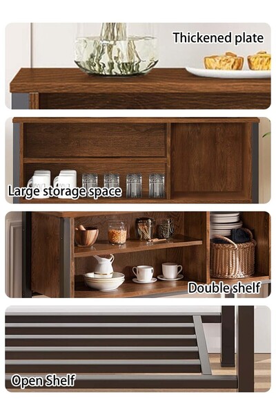 EqiEch Large Capacity Coffee Cabinet with Adjustable Legs, Solid Wood & Metal Storage for Home/Office