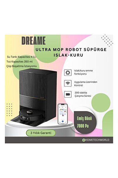 Dreame Otomatik Paspas Çıkarma ve Kaldırma, Yıkama ve Kurutma, 7000PA Emiş Gücü Robot Süpürge