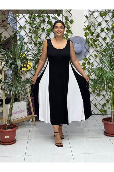 Punta Otantik Ms3122 Sleeveless Lapel Viscose Dress Black White