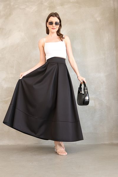 vesantia Women's Black Polyester Comfortable Fit High Waist Long Pleated Skirt – Wrinkle-Free Fabric, Lightweight Structure