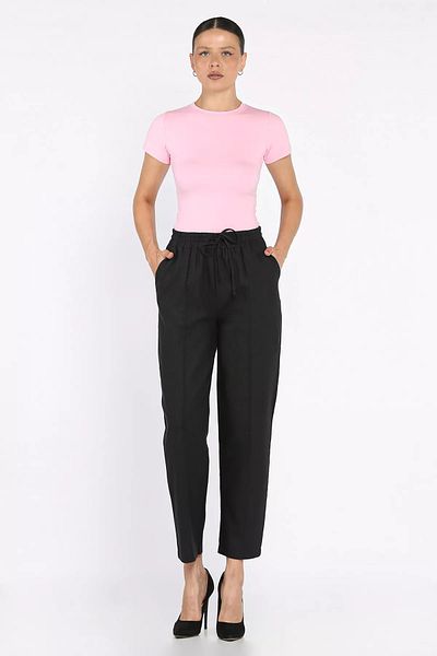 GÜLSELİ Black Women's Waist Tied Front Grass Carrot Pants