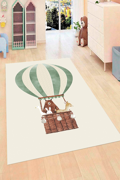 DEKOMOD Dekoratif Dijital Baskı Kaymaz Taban Yıkanabilir Çocuk Halısı Uçan Ba...