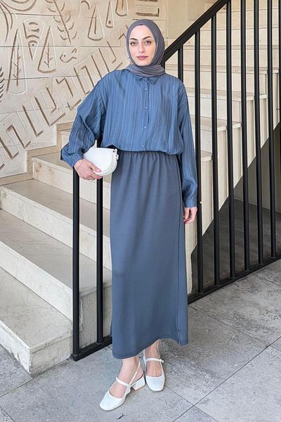 lamelif Cămașă Hijab din in Siena Indigo