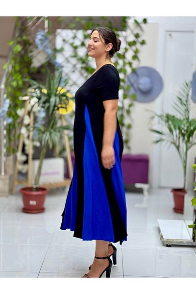 Punta Otantik Ms3123 Half Sleeve Turned Viscose Dress Black Saks