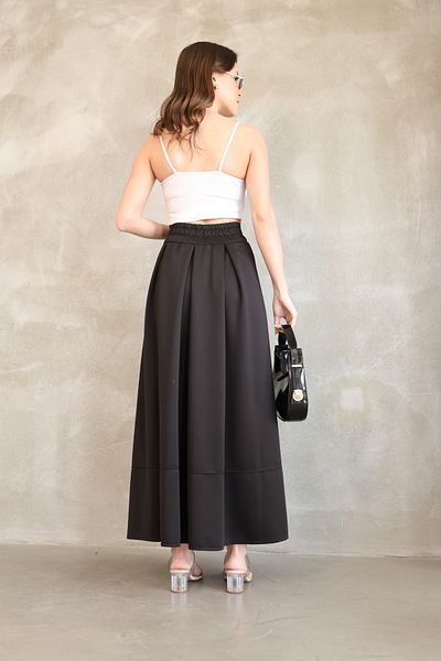 vesantia Women's Black Polyester Comfortable Fit High Waist Long Pleated Skirt – Wrinkle-Free Fabric, Lightweight Structure