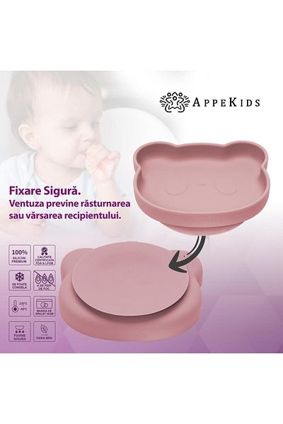 APPEKIDS Set 5 piese diversificare din silicon, AppeKids Panda Old Rose