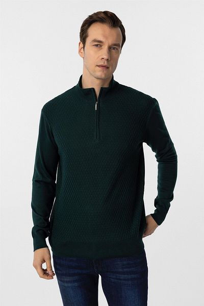 SÜVARİ Cavalry Comfortable Fit Zippered Dobby Patterned Beige Knitwear
