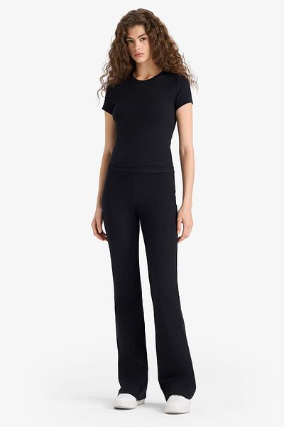 DeFacto Fitted 2-Piece Rib Set Short Sleeve T-Shirt Flared Leggings F5586Ax25Sm