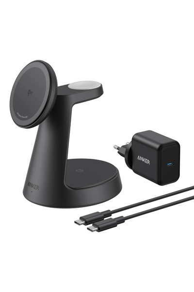 Anker Încărcător wireless magnetic MagGo 3-în-1 MagSafe Qi2 15W (include încărcător și cablu), negru