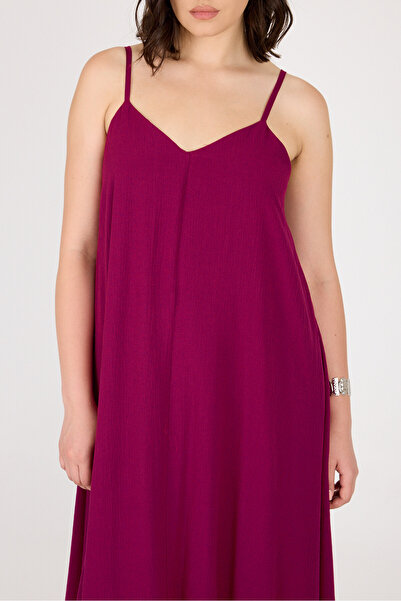 MOLLYMORE Mürdüm Aerobin Kumaş Ayarlanabilir Askılı Uzun Mor Elbise