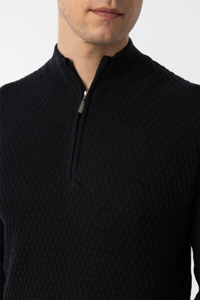 SÜVARİ Süvari Rahat Kalıp Fermuarlı Armür Desenli Bej Triko