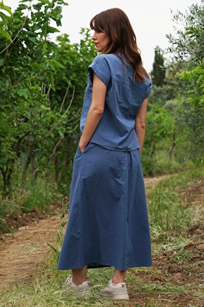 Defne&Apollon İpekçilik Blue Knot – 100% Cotton Summer Blouse - Blue