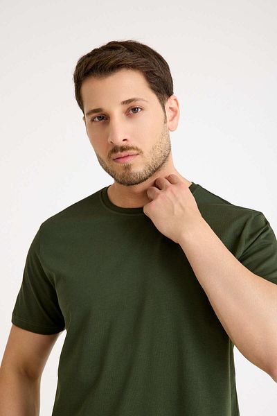 Kretas Χακί T-shirt Basic Ανδρικό κανονικό βαμβακερό μπλουζάκι με κοντό μανίκι