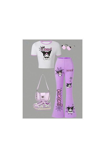 npLStore Children's Kuromi Printed T-Shirt Spanish Leg Tracksuit Set