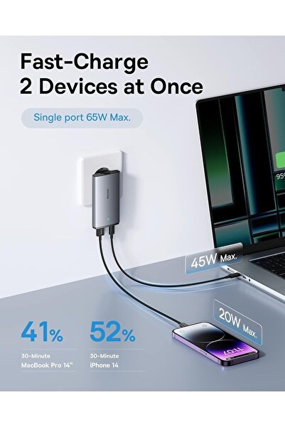 Baseus 65W Ultra-Slim Fast Charger Dual Port Travel Adapter with 100W USB-C Cable