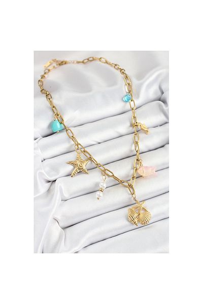 Skygo 316L Steel Gold Color Sea Star & Seashell Concept Women Necklace - Tj-Bko10294