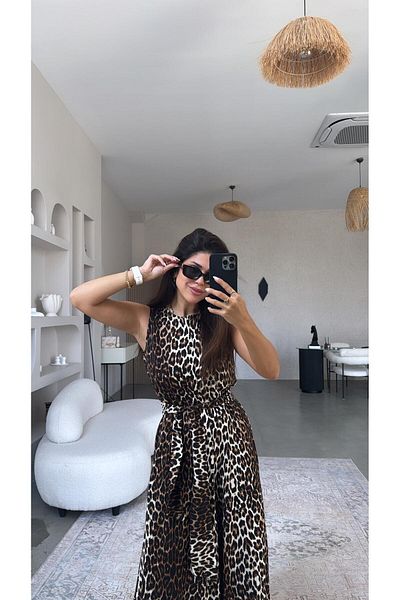 Buket Teke Wide Leg New Leopard Viscose Jumpsuit