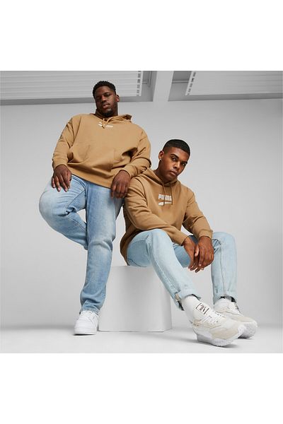 Puma Mens DOWNTOWN Logo Hoodie - Beige