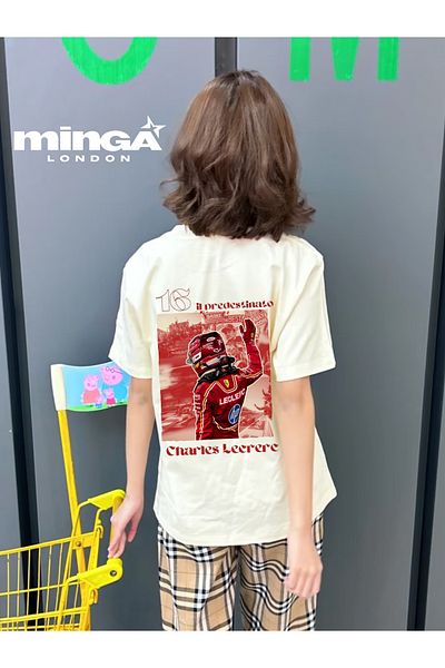 Minga London Charles Leclerc εμπριμέ μπεζ μπλουζάκι Oversize - Minga London