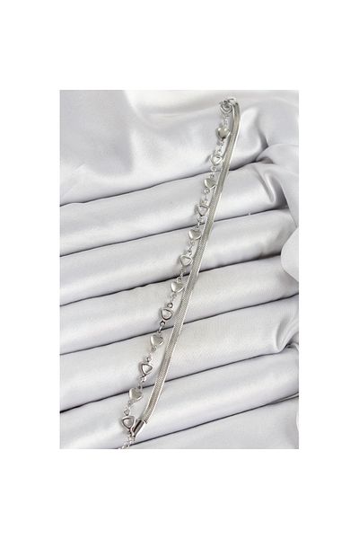 Skygo 316L Steel Silver Color Heart Chain and Italian Chain 2-Piece Women's Bracelet - Tj-Bb7083