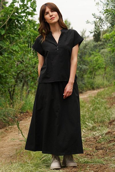 Defne&Apollon İpekçilik Black Knot – 100% Cotton Summer Blouse - Black